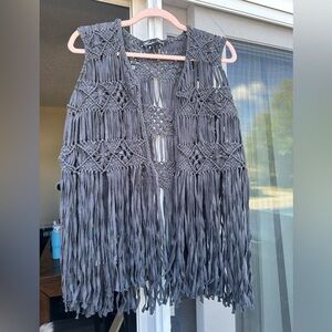 WINTER KATE by NICOLE RICHIE COTTON MACRAME FRINGE "GYPSY ROSE" BOHO VEST SZ M